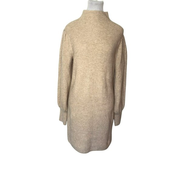 Madewell Wool Blend Mock Neck Puff Sleeve Mini Sweater Dress Size M - Picture 1 of 8